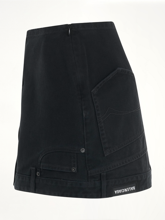 Upside Down Denim Mini Skirt in Black