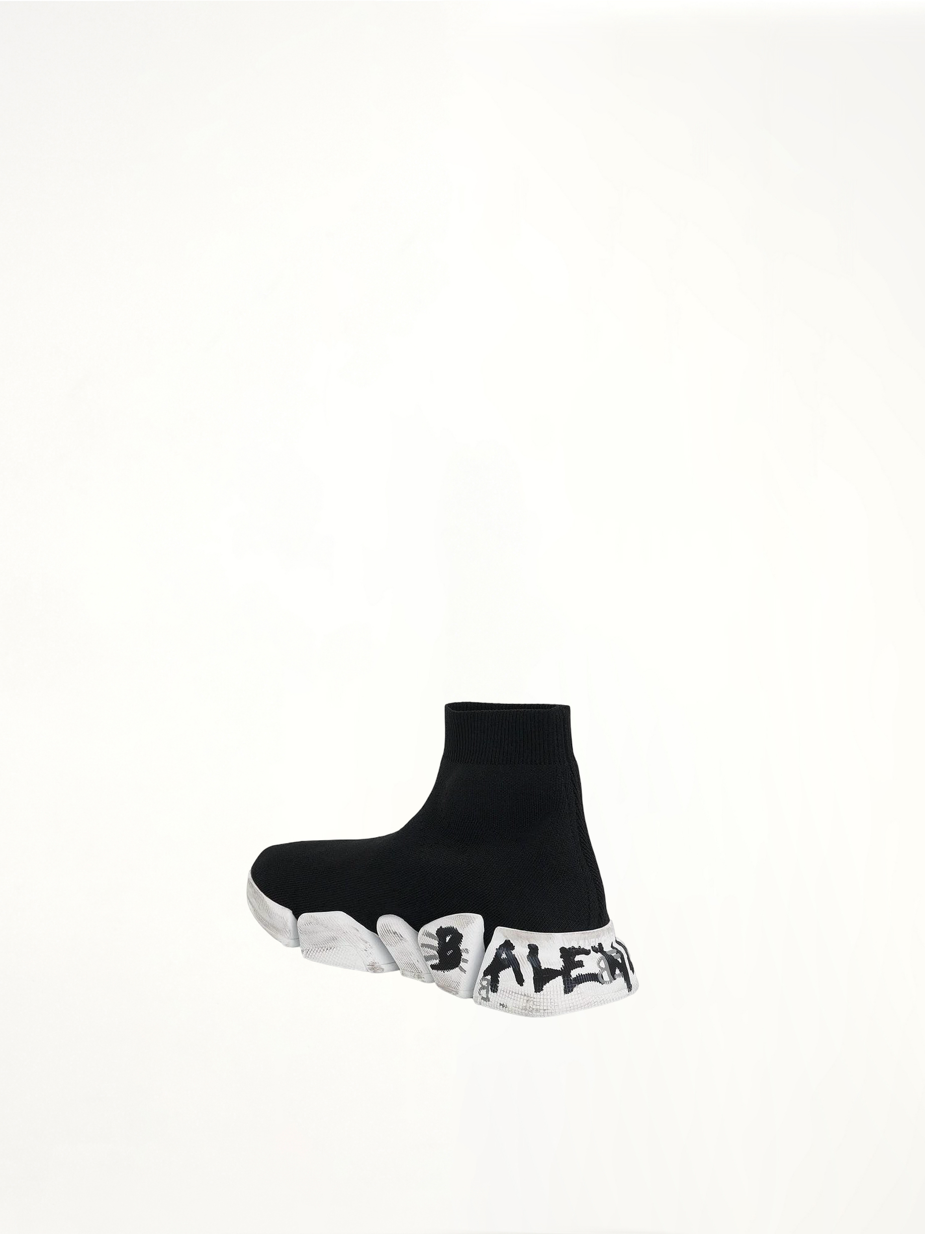 Speed 2.0 Graffiti Knit in Black/White Back View | BALENCIAGA
