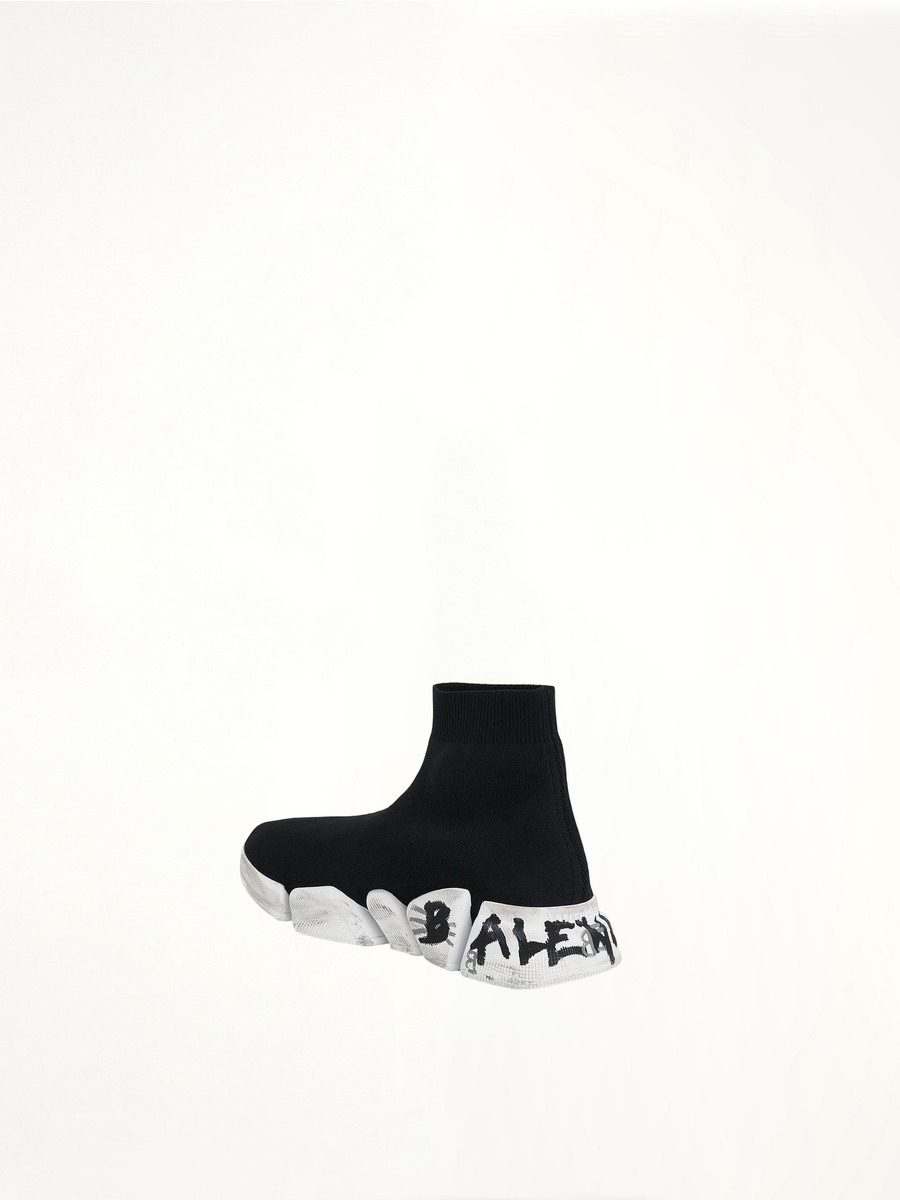 Speed 2.0 Graffiti Knit in Black/White Back View | BALENCIAGA