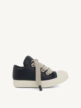 Jumbo Lace Padded Low Sneaker in Black/Milk Side View | RICK OWENS