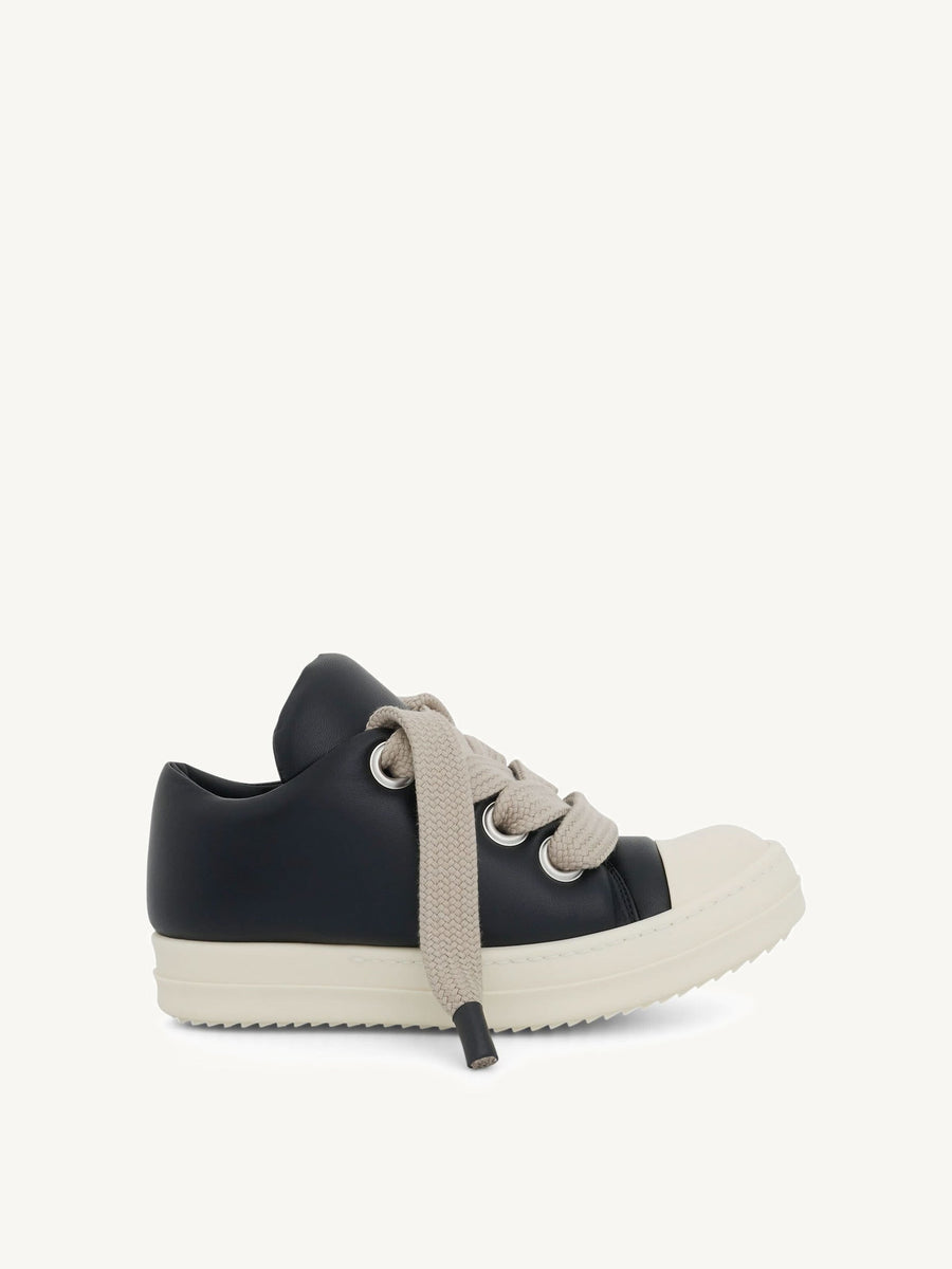 Jumbo Lace Padded Low Sneaker in Black/Milk Side View | RICK OWENS