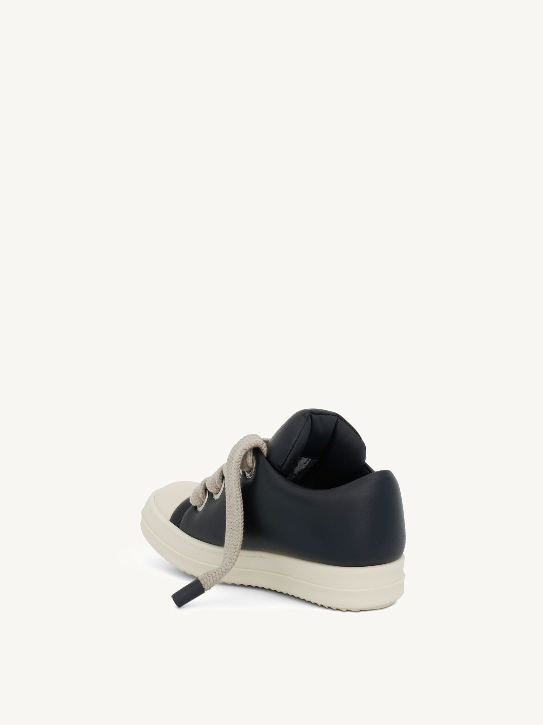 Jumbo Lace Padded Low Sneaker in Black/Milk Back View | RICK OWENS