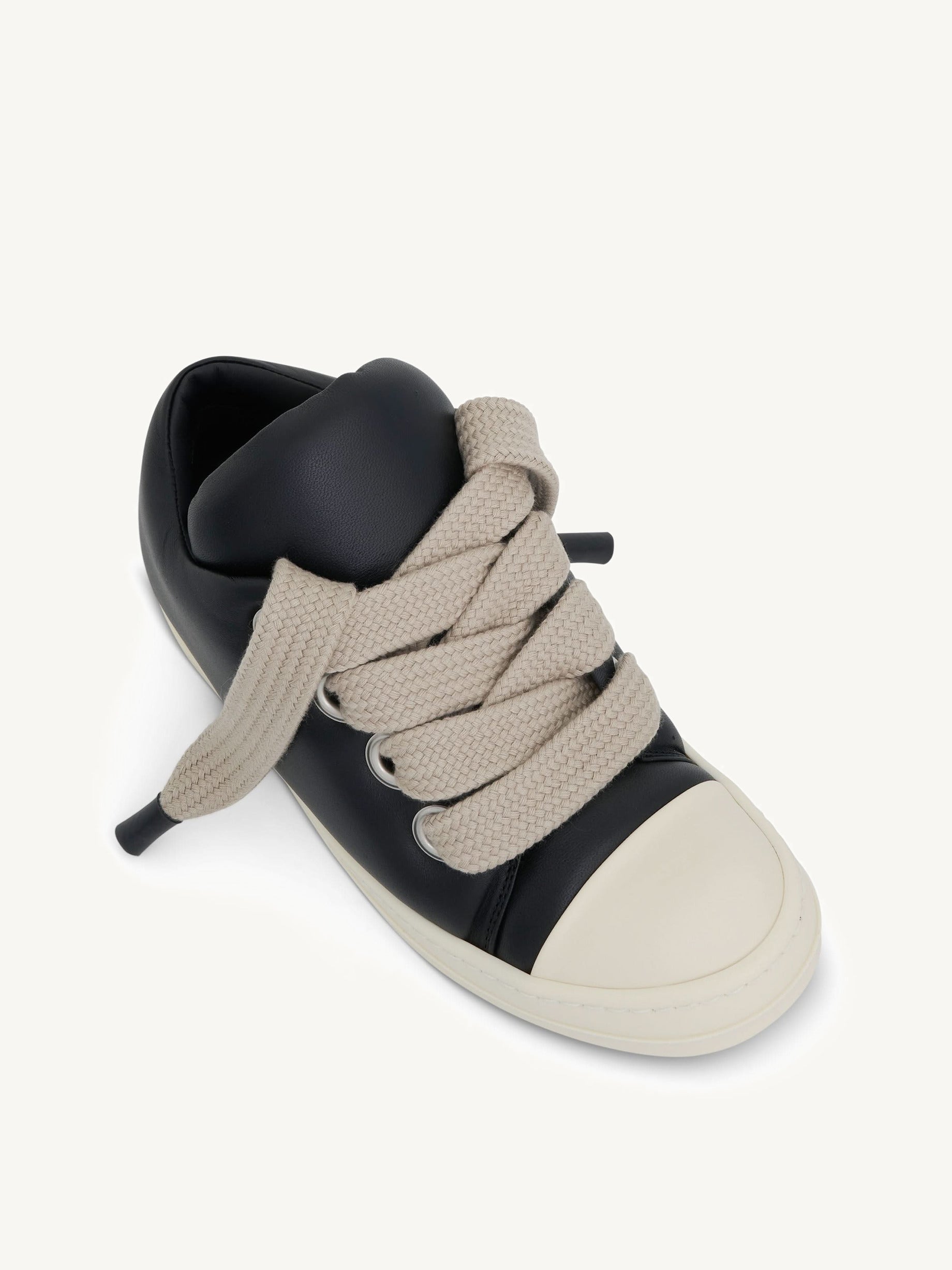 Jumbo Lace Padded Low Sneaker in Black/Milk Top View | RICK OWENS