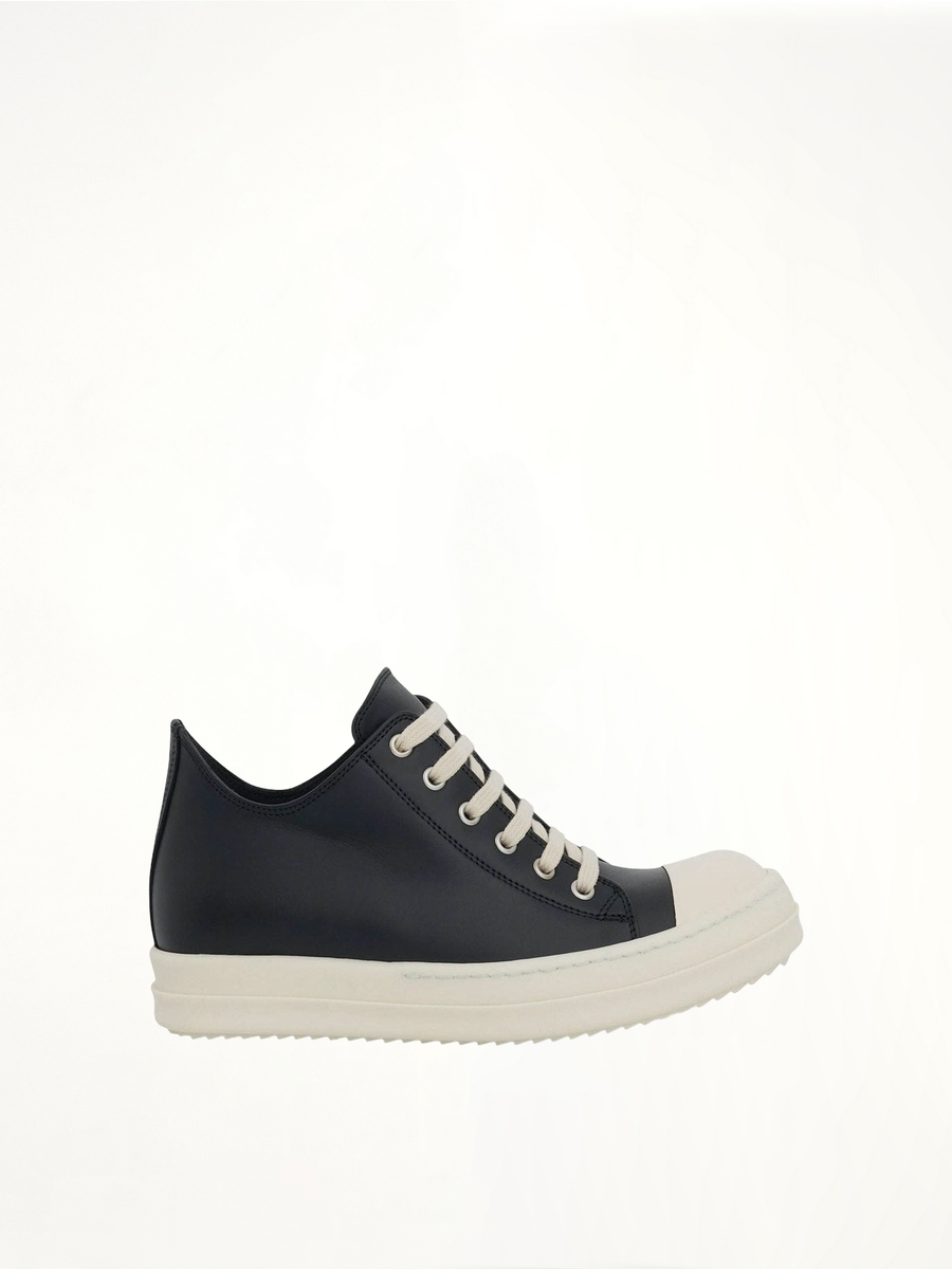 Low Leather Sneaker in Black/Milk Side View | RICK OWENS