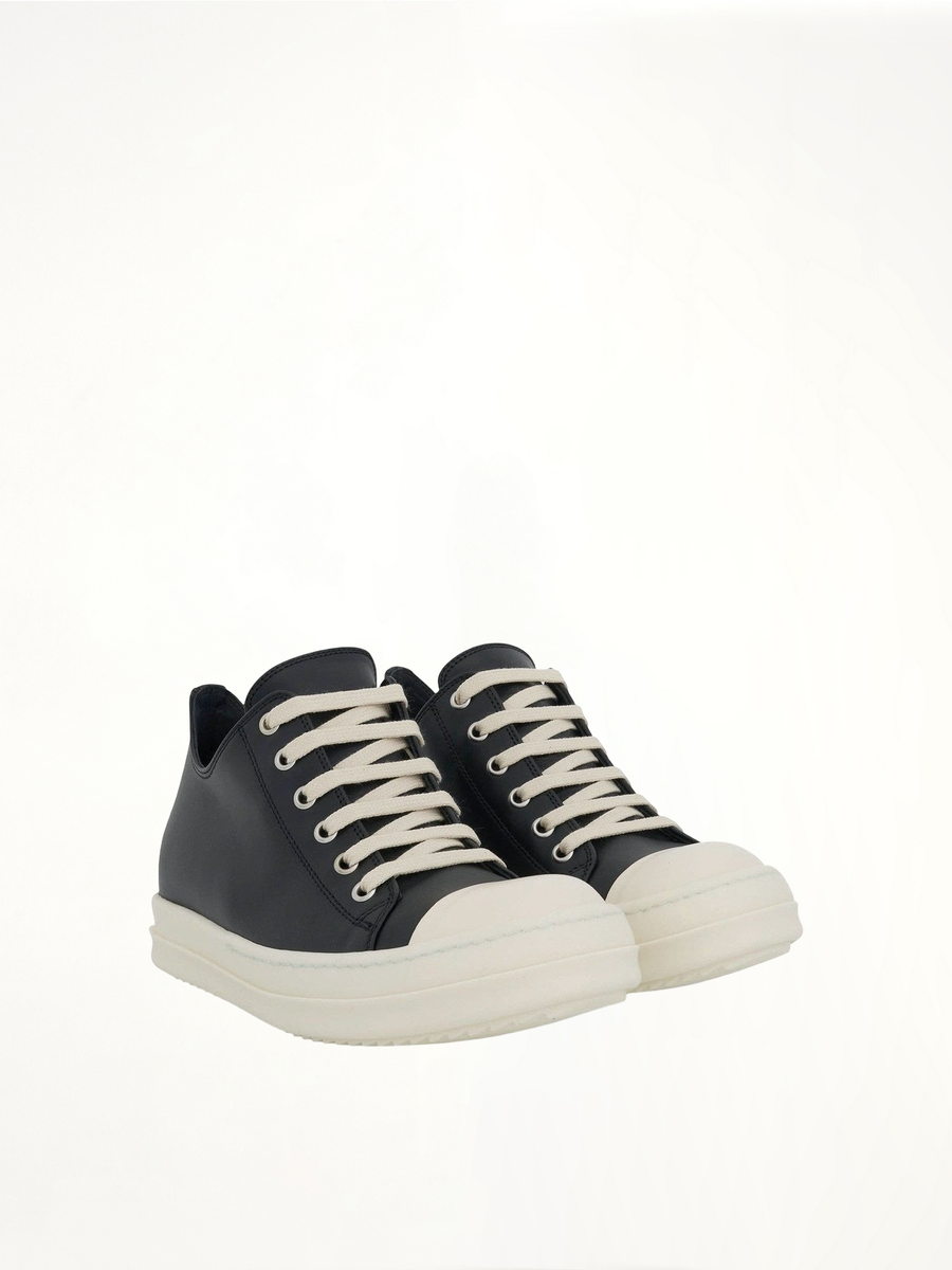 Low Leather Sneaker in Black/Milk Front View | RICK OWENS