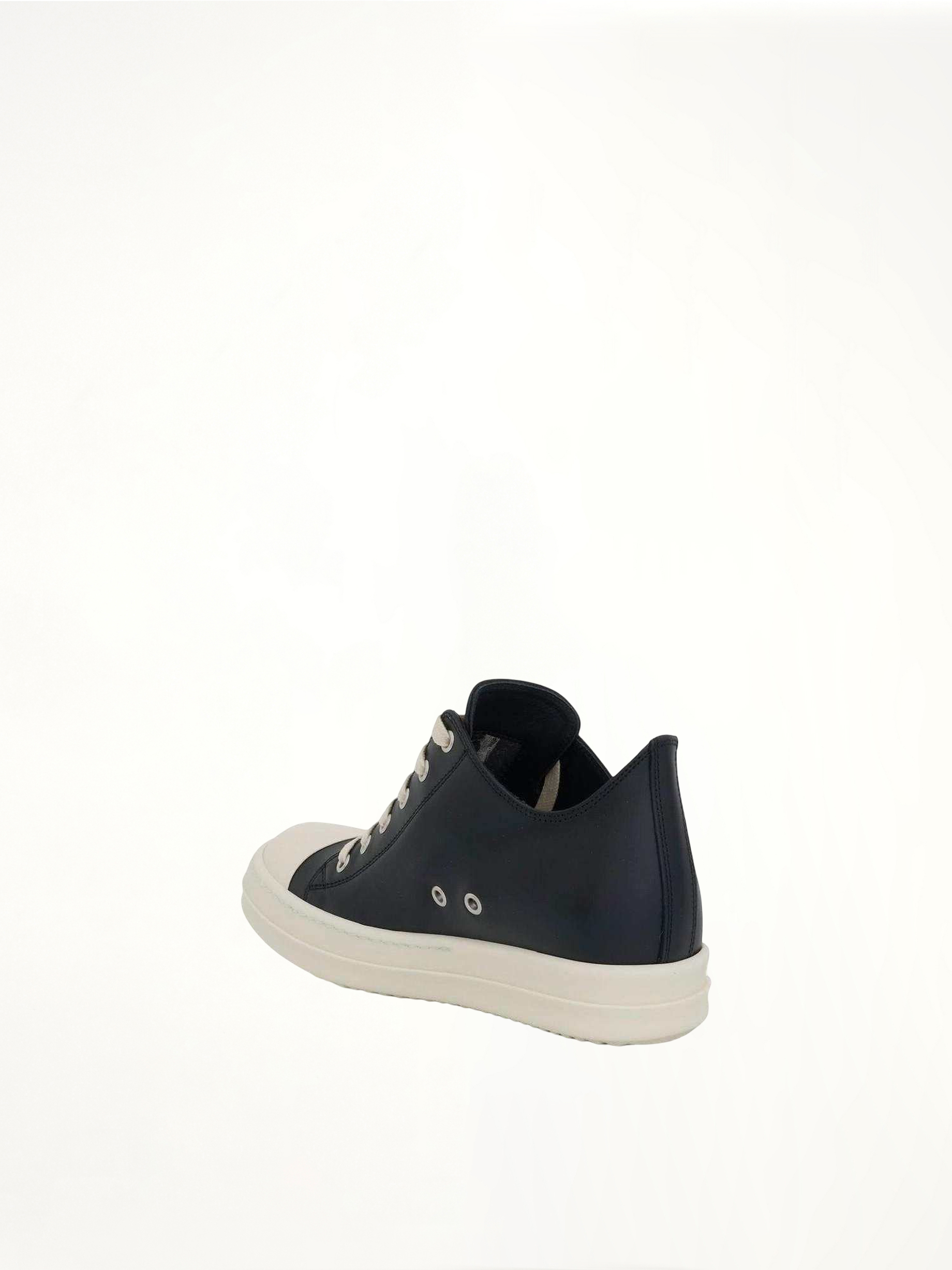 Low Leather Sneaker in Black/Milk Back View | RICK OWENS
