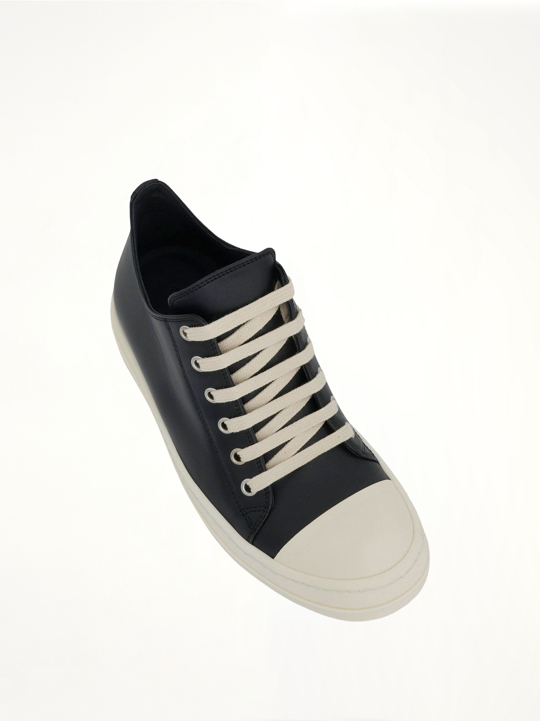 Low Leather Sneaker in Black/Milk Top View | RICK OWENS