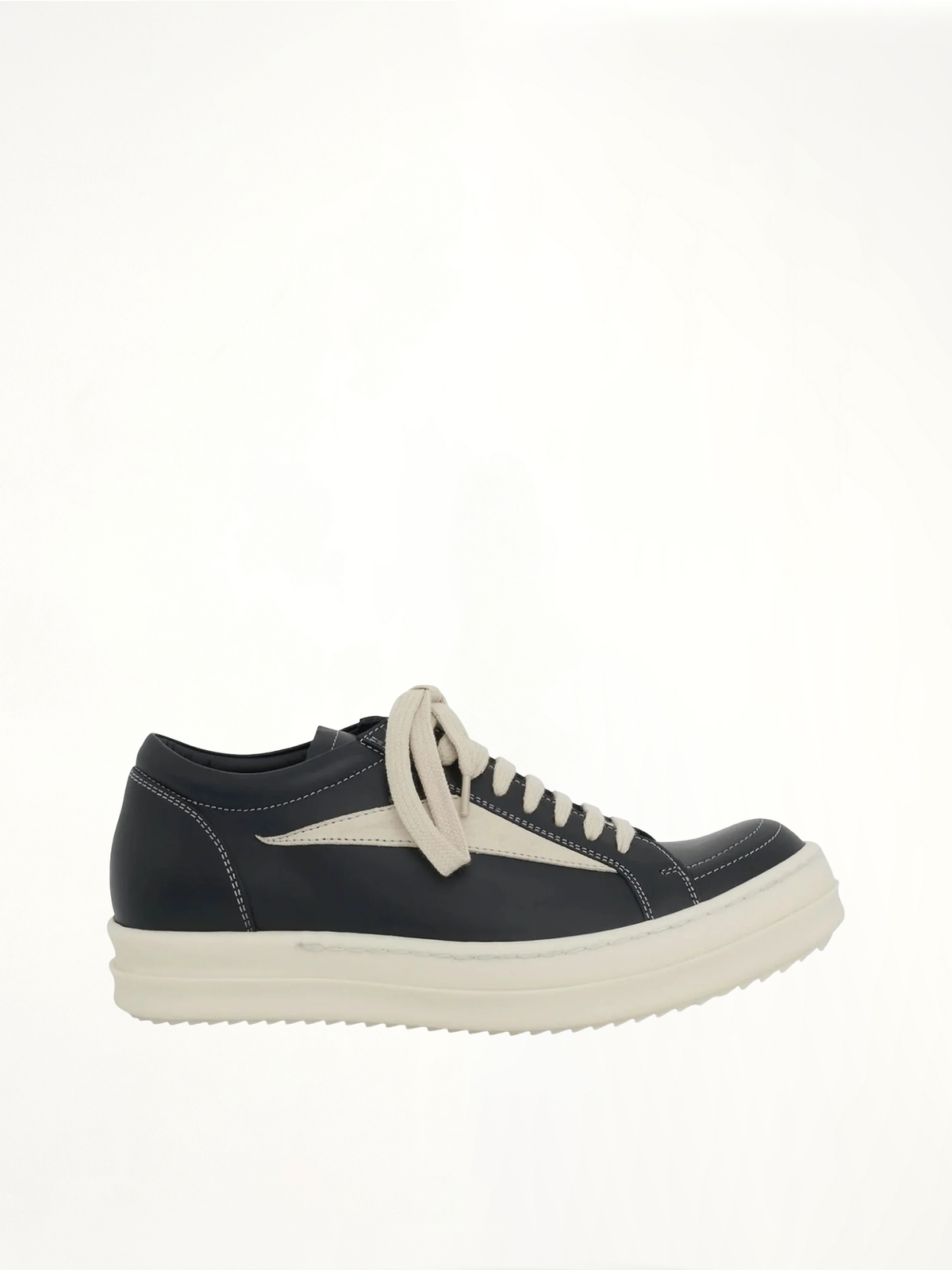Vintage Leather Sneaker in Black/Milk Side View | RICK OWENS