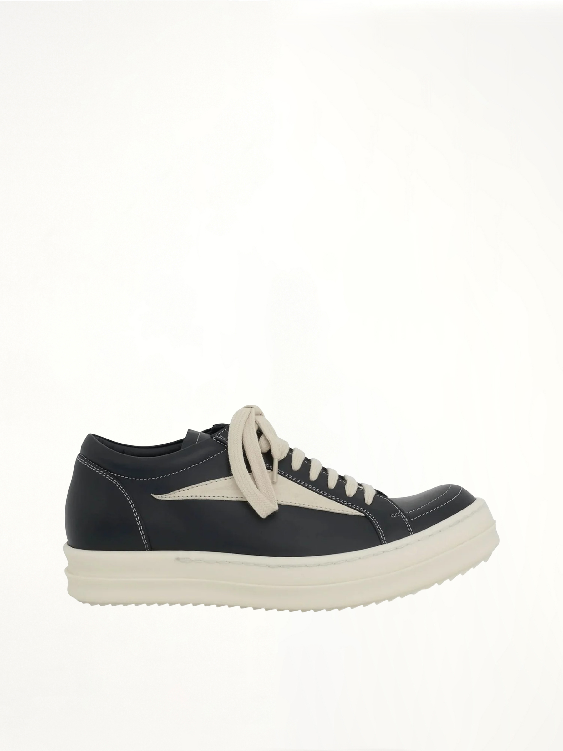 Vintage Leather Sneaker in Black/Milk Side View | RICK OWENS
