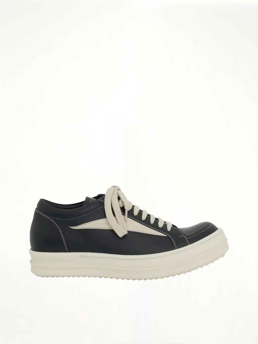Vintage Leather Sneaker in Black/Milk Side View | RICK OWENS