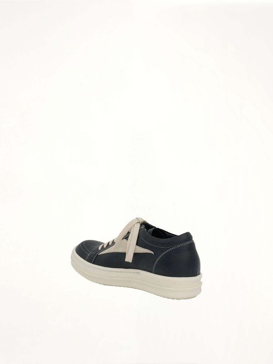 Vintage Leather Sneaker in Black/Milk Back View | RICK OWENS