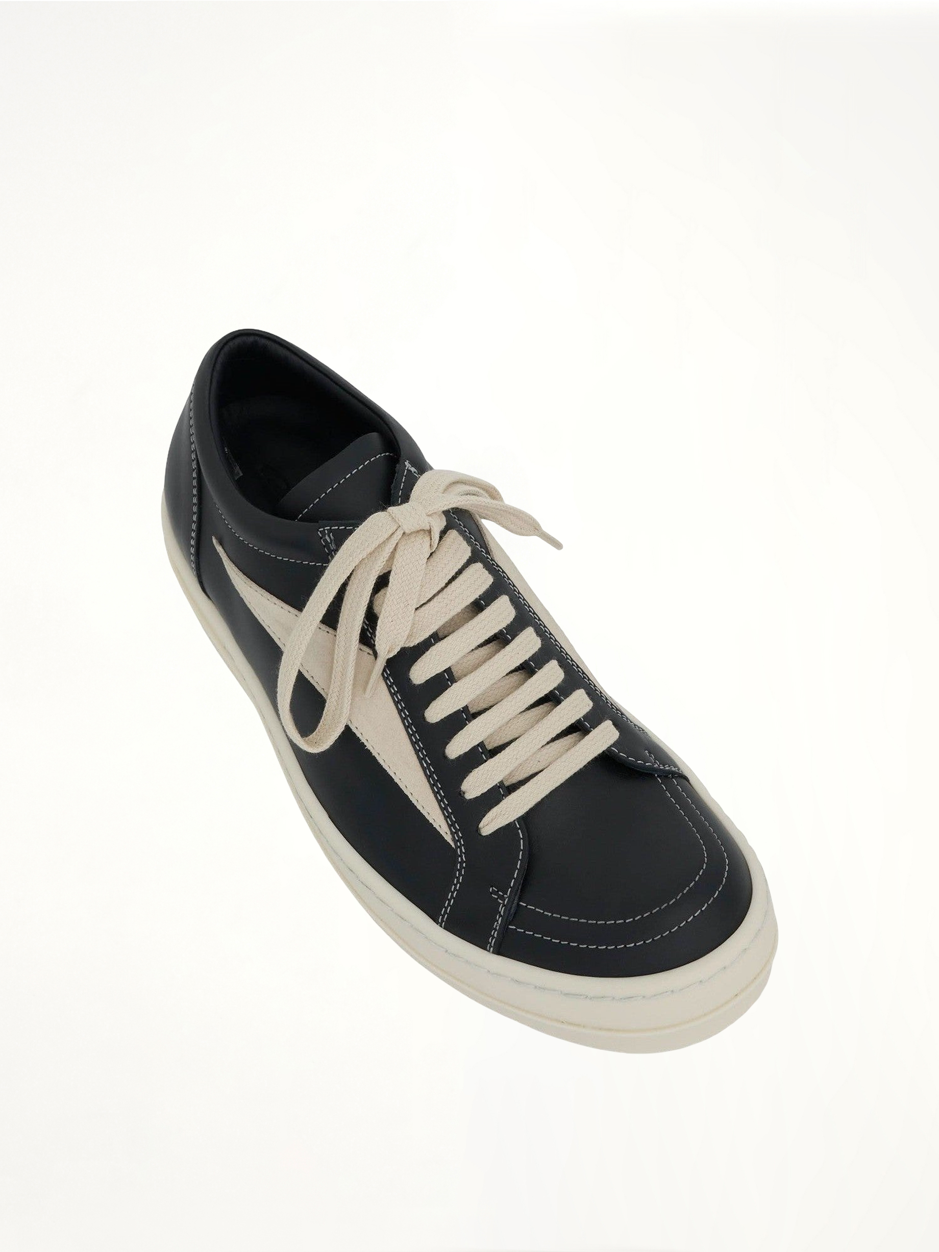 Vintage Leather Sneaker in Black/Milk Top View | RICK OWENS