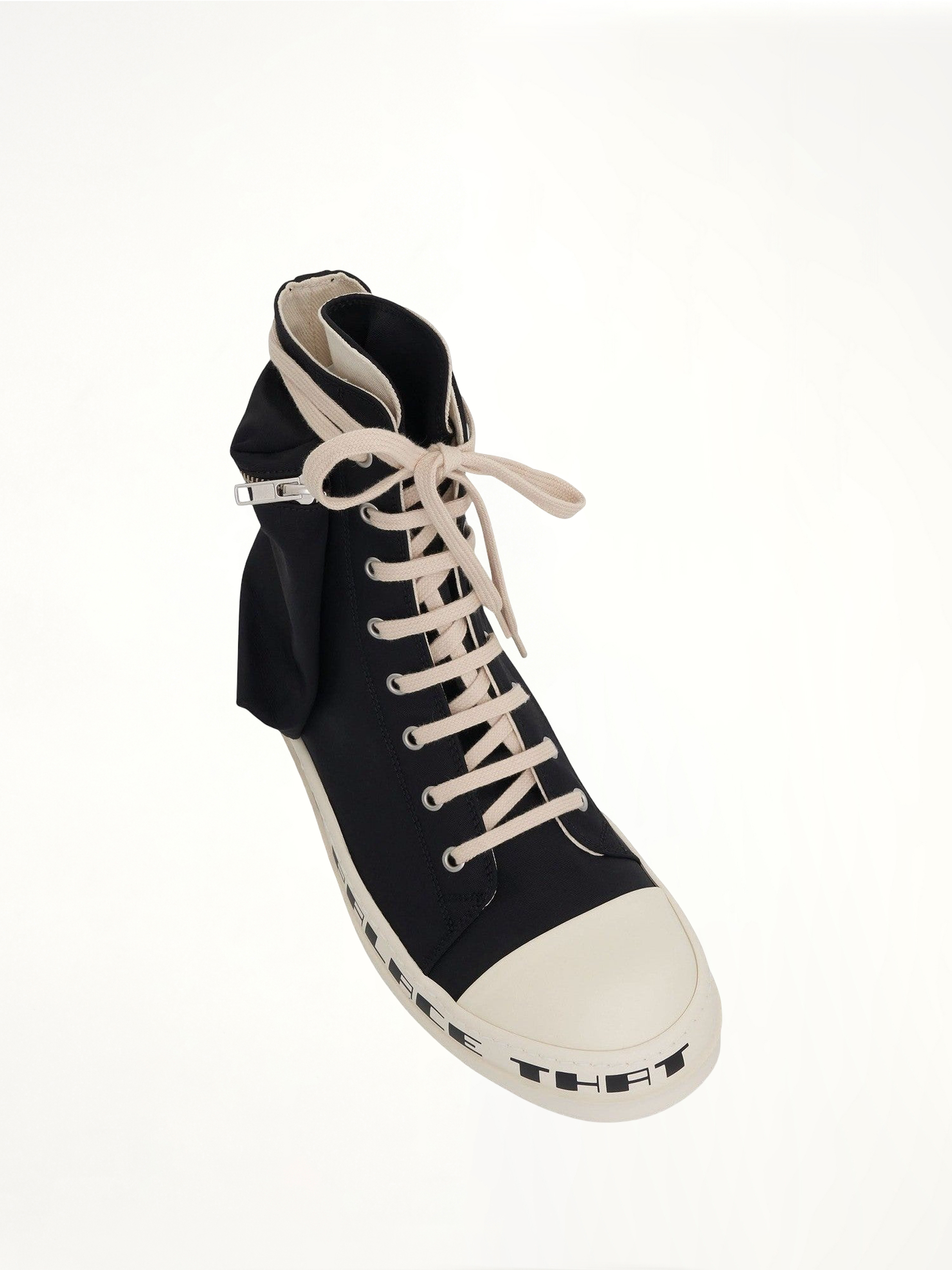 Cargo High Sneaker with Tears Bumper in Black/Milk Top View | RICK OWENS DRKSHDW