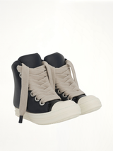Jumbo Lace Padded Sneakers in Black & Milk Front View | RICK OWENS