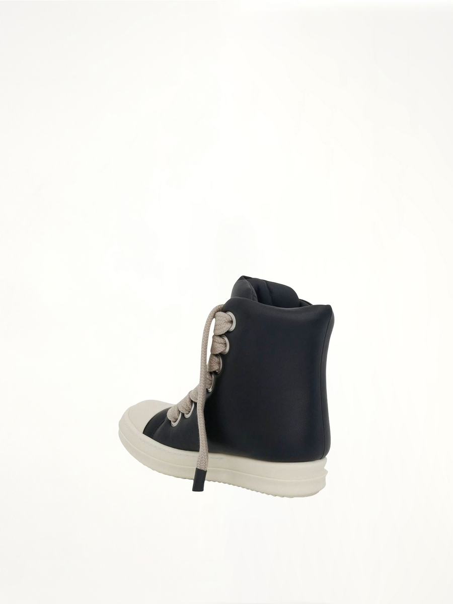 Jumbo Lace Padded Sneakers in Black & Milk Back View | RICK OWENS