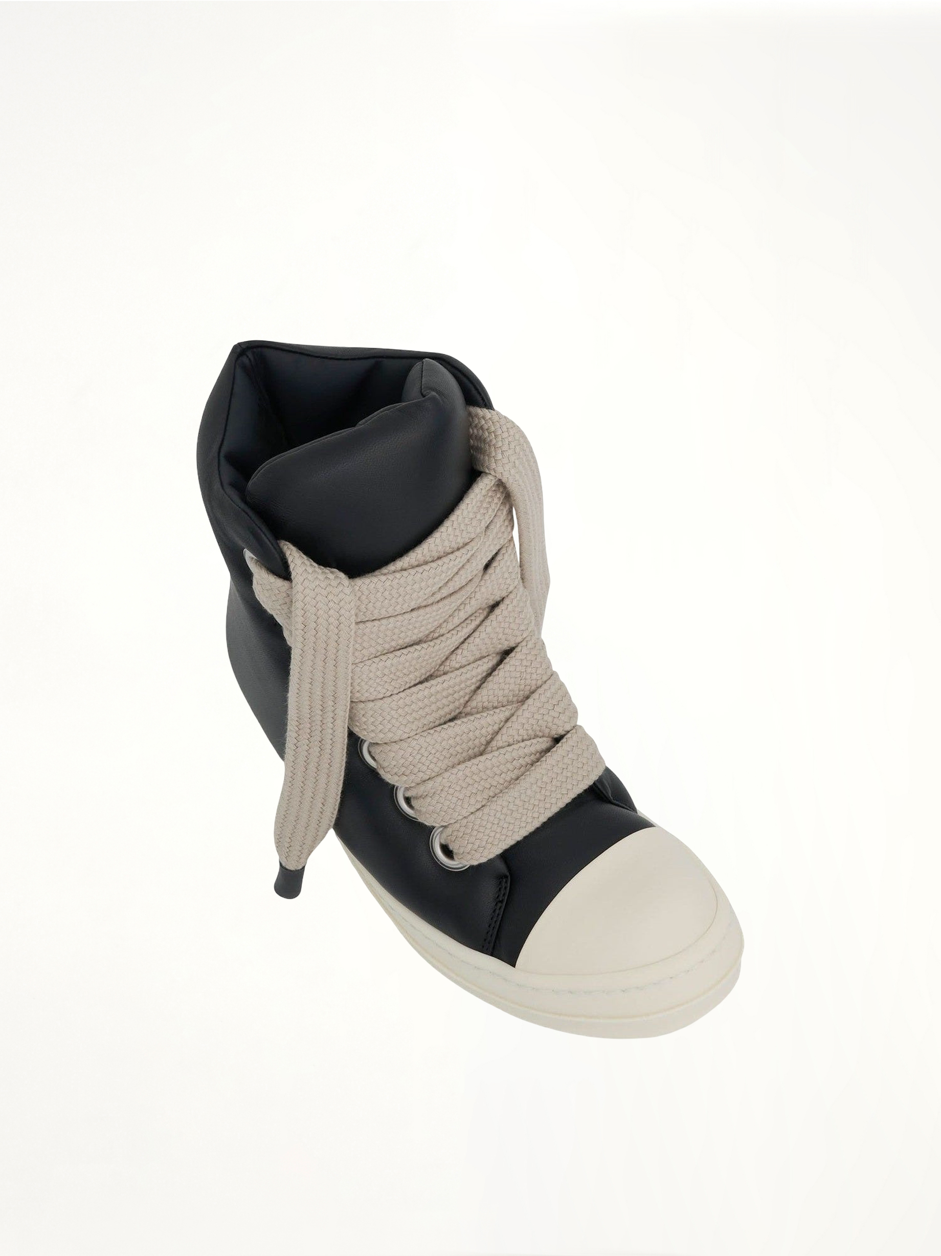 Jumbo Lace Padded Sneakers in Black & Milk Top View | RICK OWENS