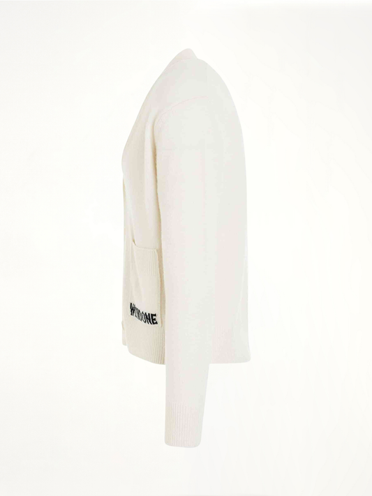 Pocket Logo Knit Cardigan in Ivory