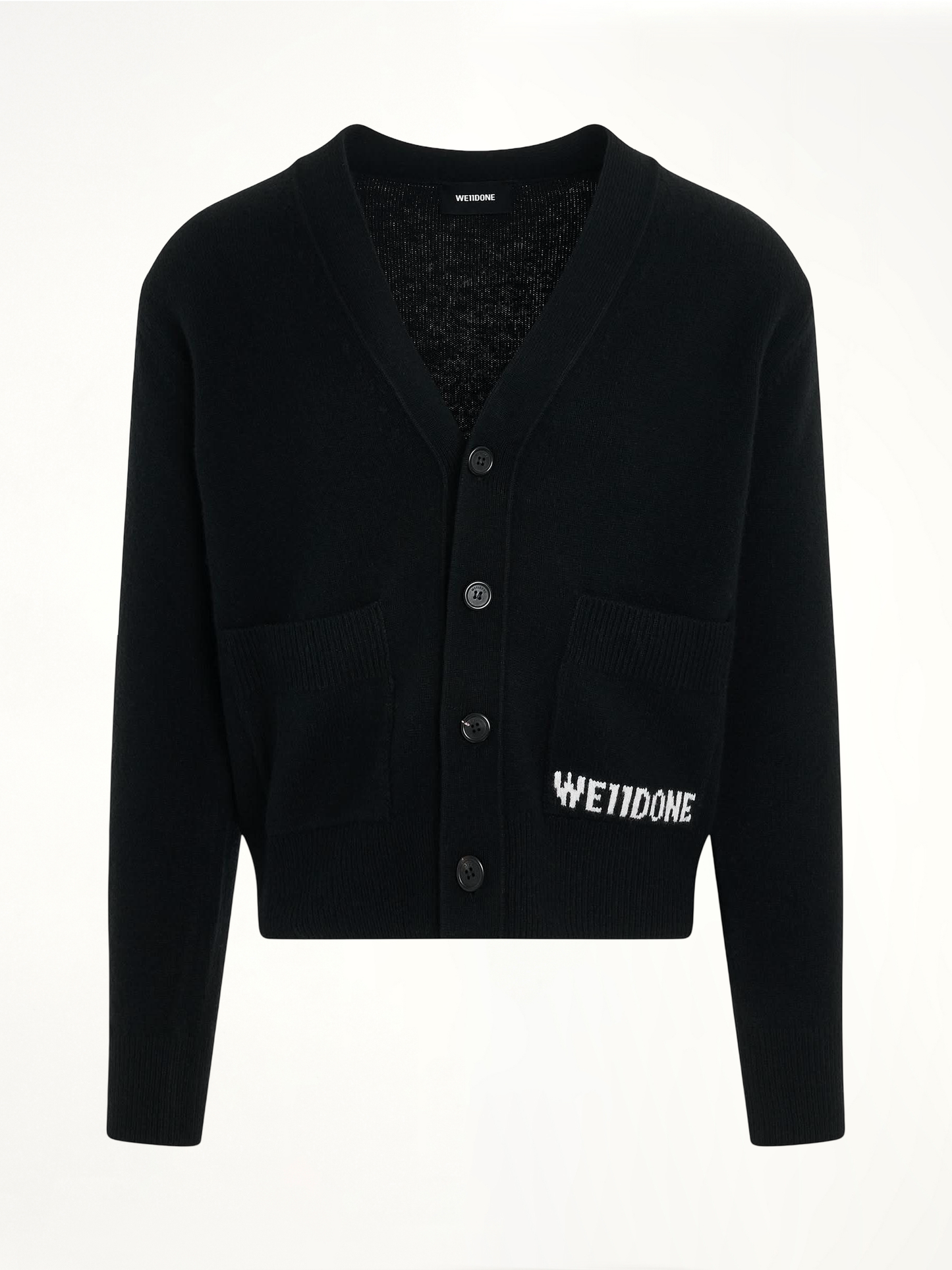 Pocket Logo Knit Cardigan in Black