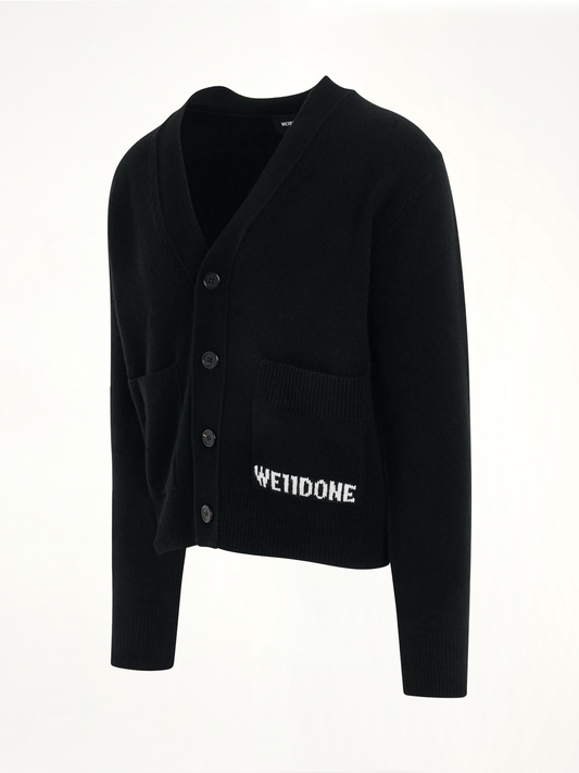 Pocket Logo Knit Cardigan in Black