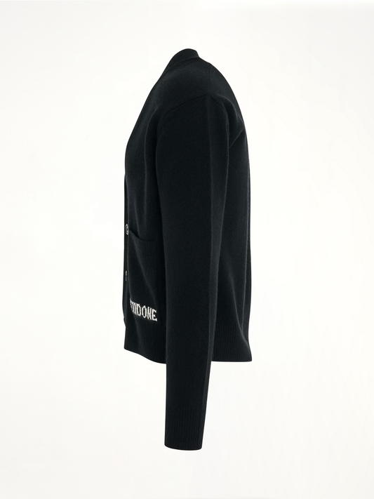 Pocket Logo Knit Cardigan in Black