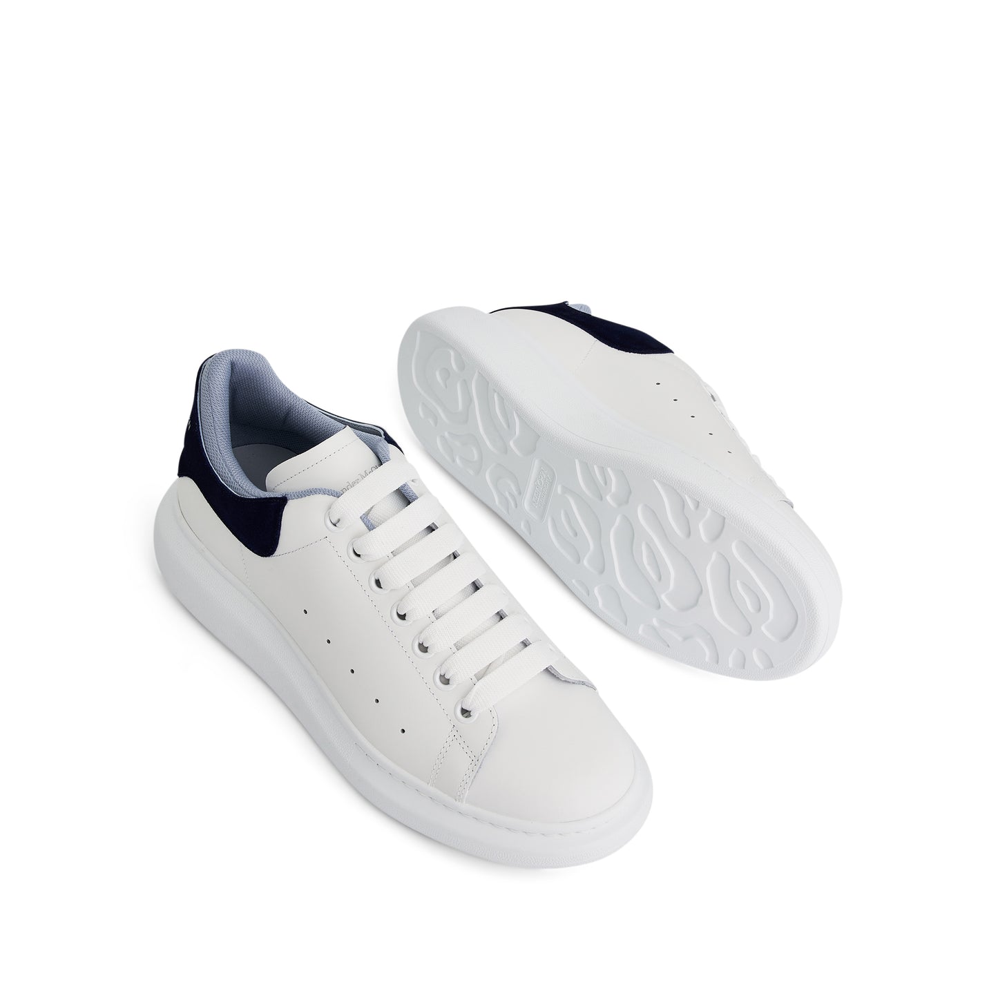 Larry Double Heel Sneaker in White/Navy/Blue