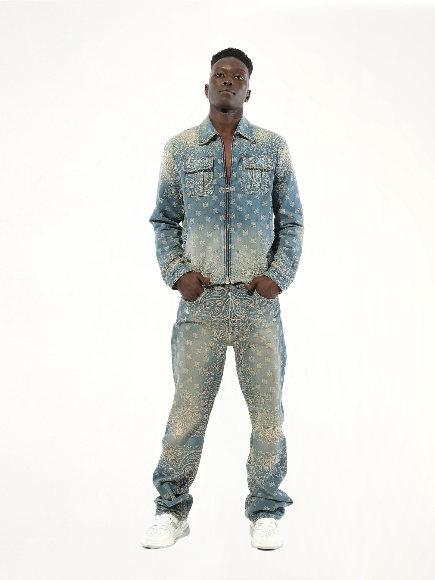 Bandana Jacquard Straight Jeans in Crafted Indigo