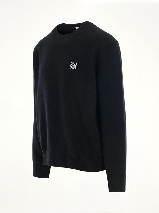 Anagram Embroidered Knit Sweater in Black
