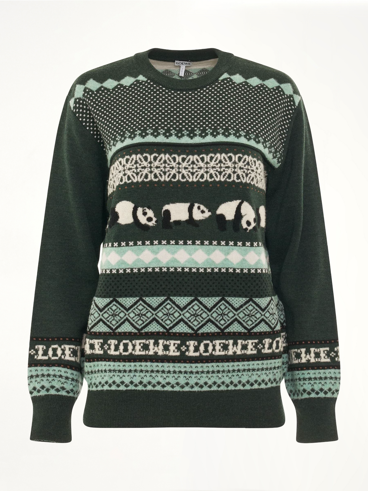 Suna Fujita Panda Knit Sweater in Dark Green/Multicolour
