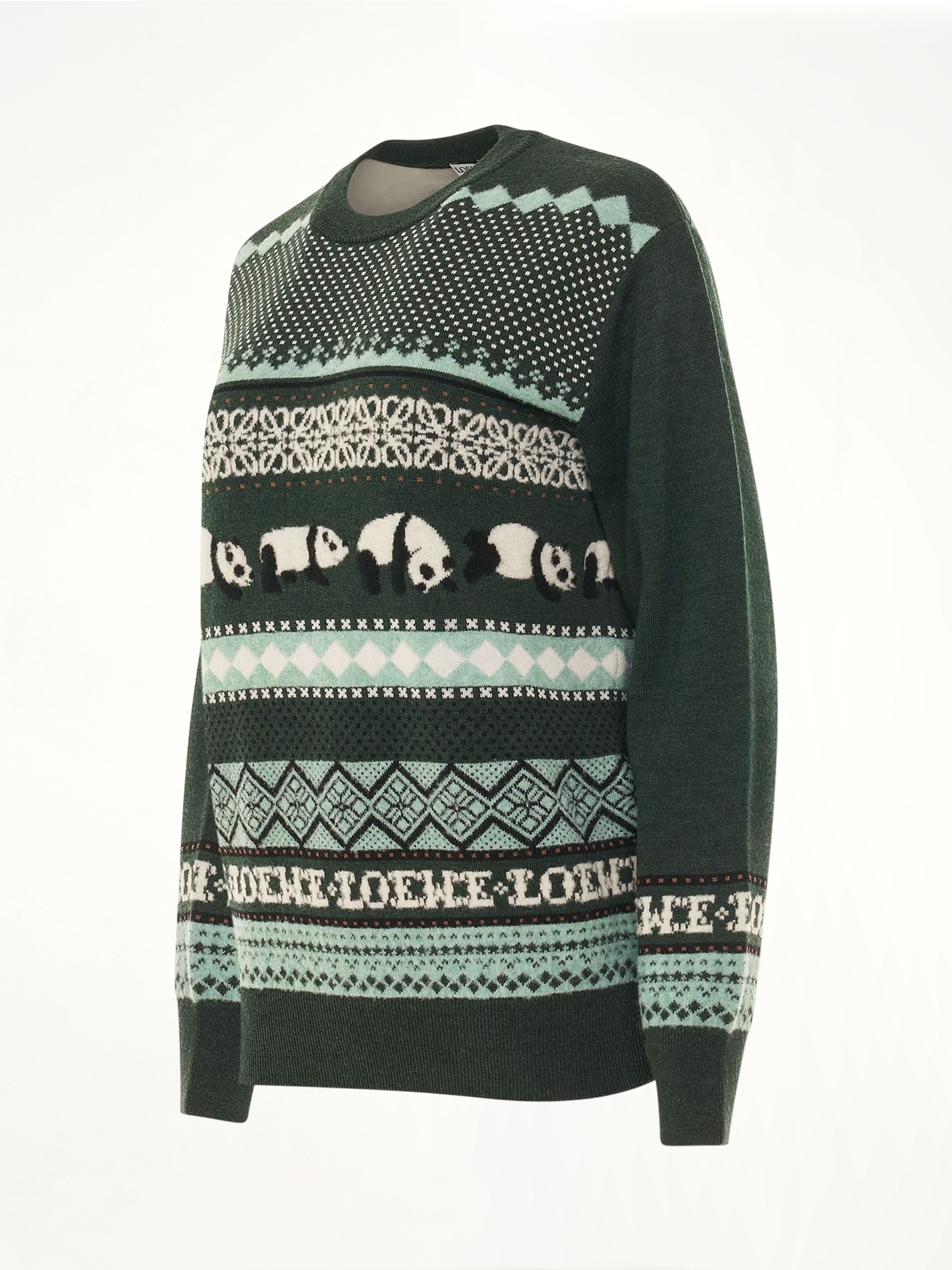 Suna Fujita Panda Knit Sweater in Dark Green/Multicolour