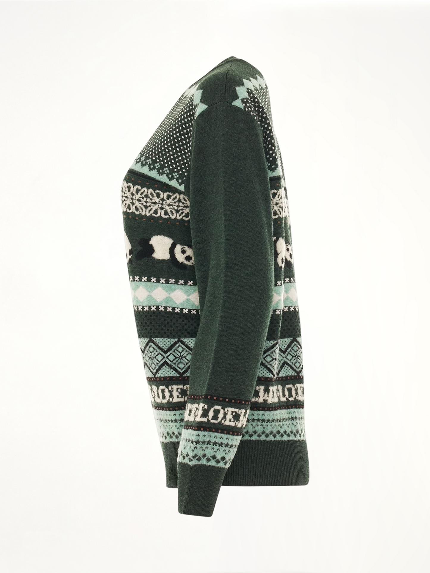 Suna Fujita Panda Knit Sweater in Dark Green/Multicolour
