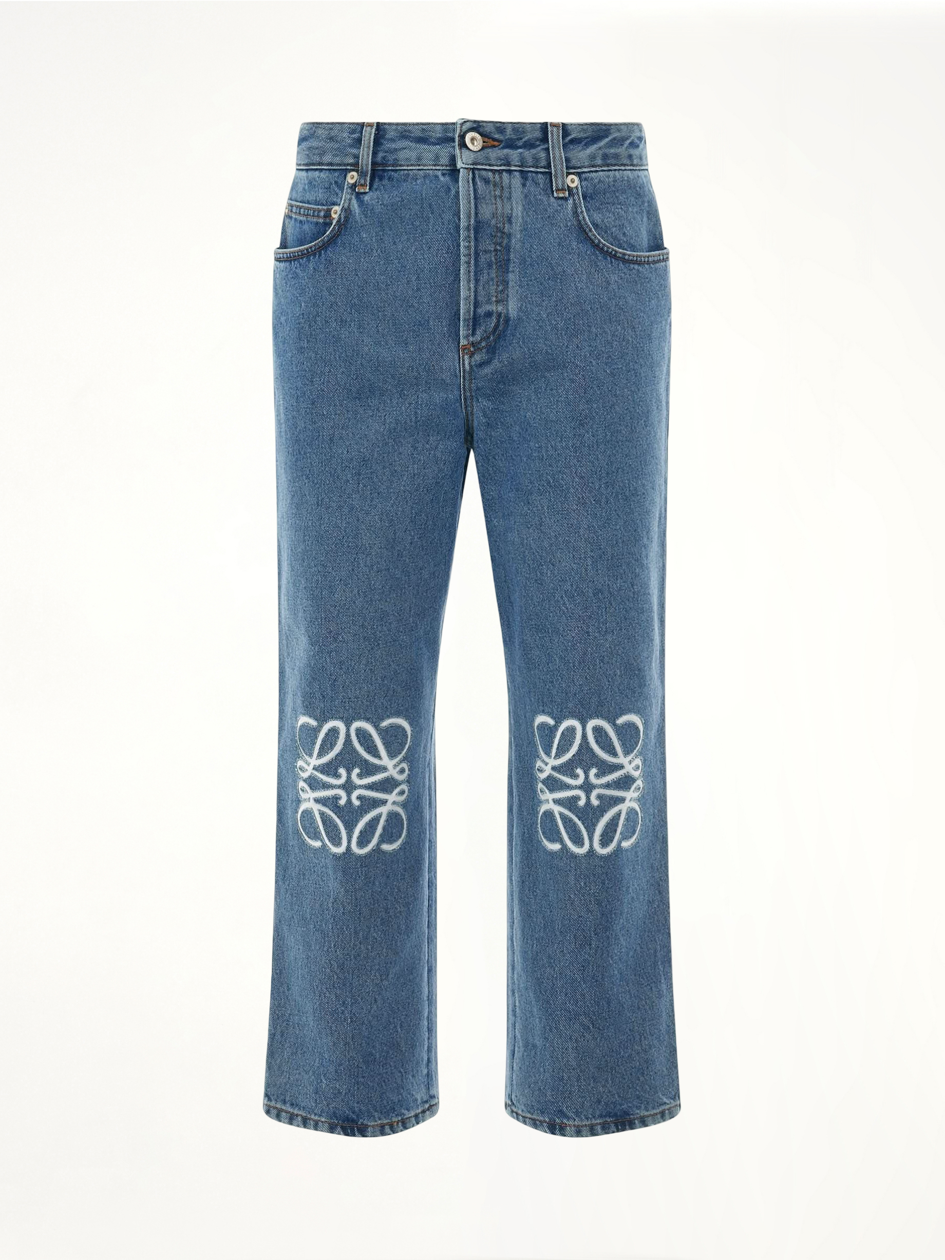 Women Anagram Cropped Jeans in Mid Blue Denim