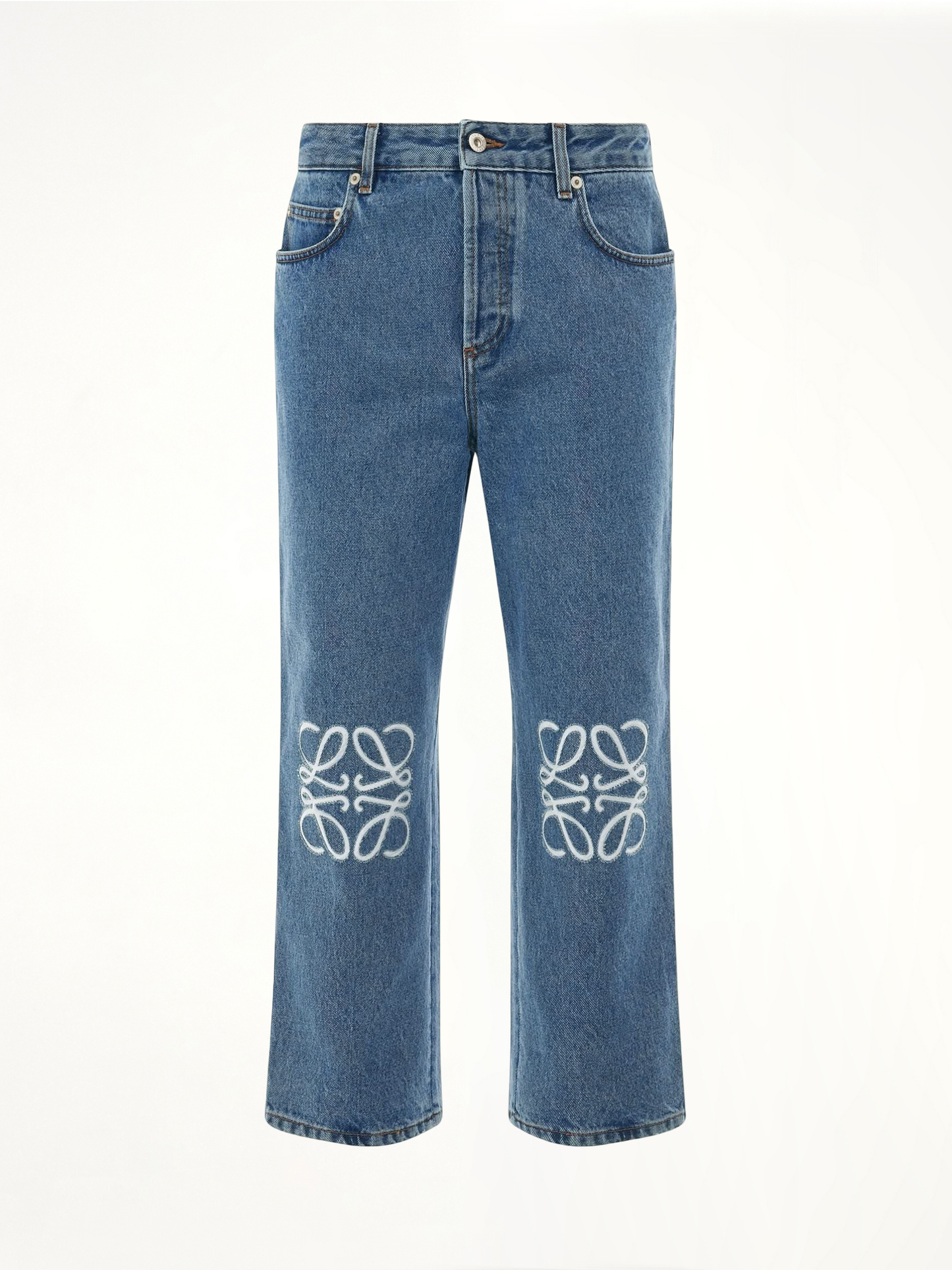 Women Anagram Cropped Jeans in Mid Blue Denim