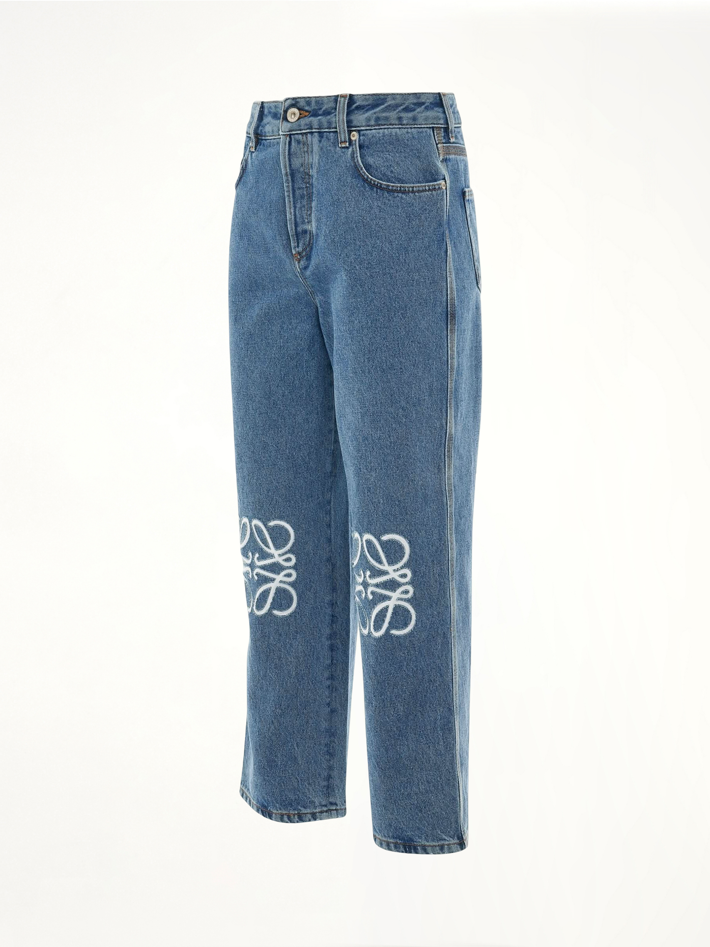Women Anagram Cropped Jeans in Mid Blue Denim
