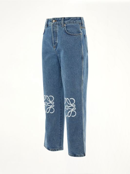 Women Anagram Cropped Jeans in Mid Blue Denim