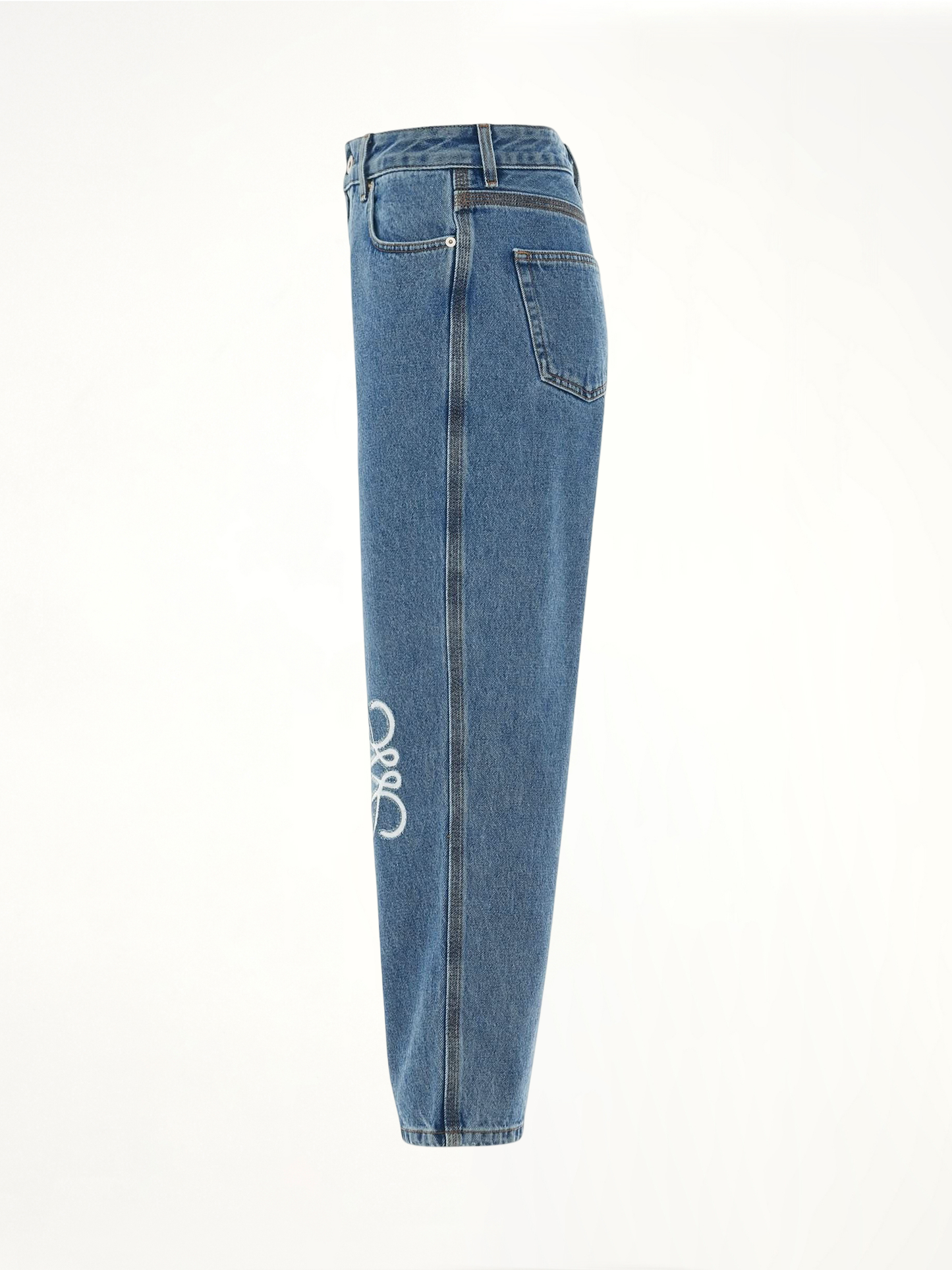 Women Anagram Cropped Jeans in Mid Blue Denim