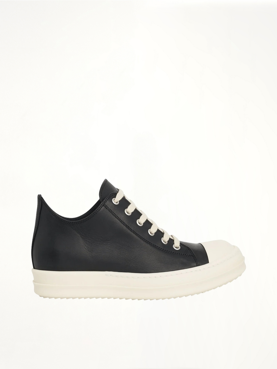 Washed Calf Sneaker in Black/Milk Side View | RICK OWENS