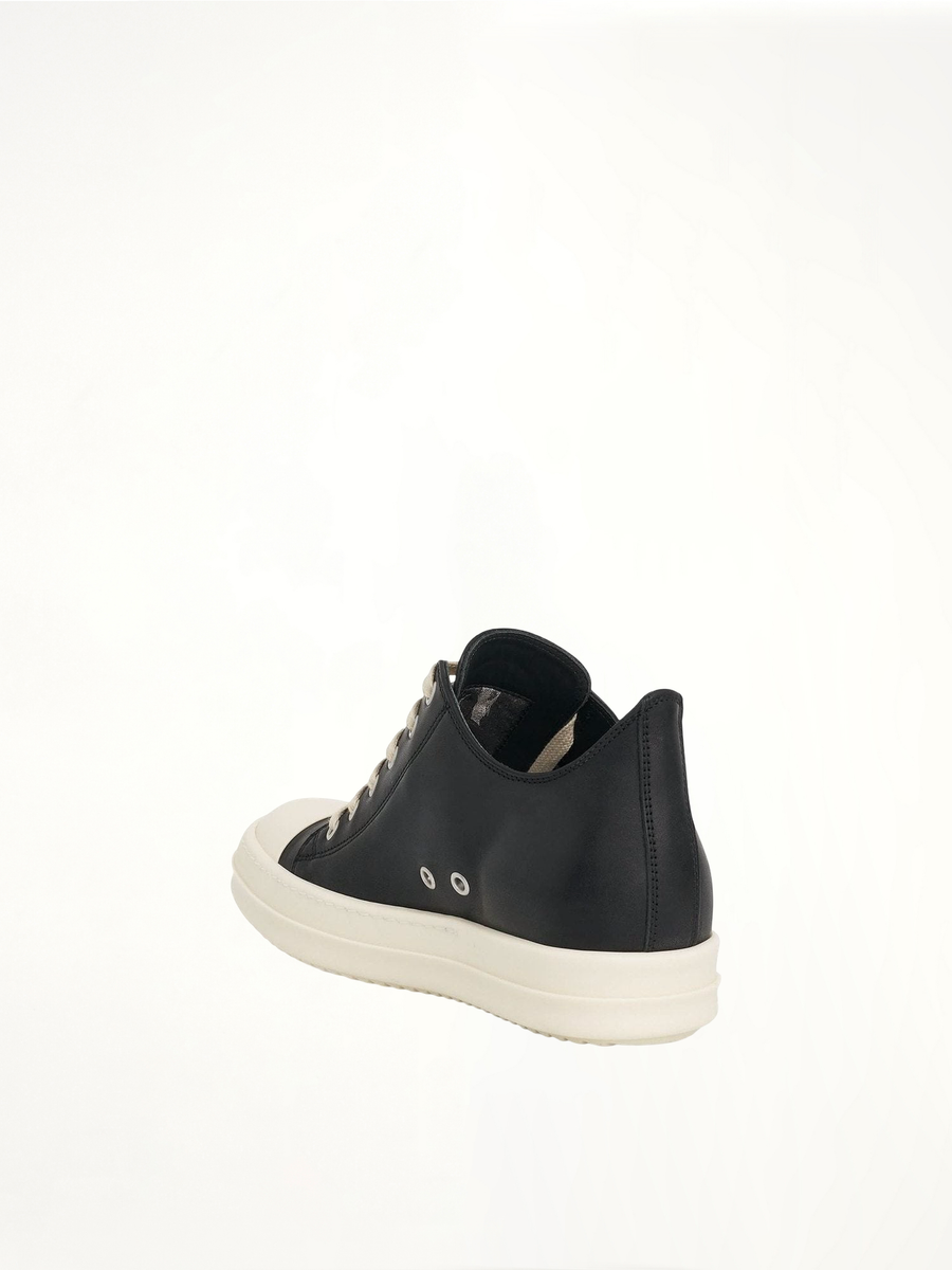 Washed Calf Sneaker in Black/Milk Back View | RICK OWENS