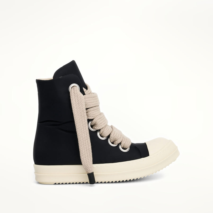 Jumbo Lace Puffer High Sneaker in Black/Pearl/Milk Side View | RICK OWENS DRKSHDW