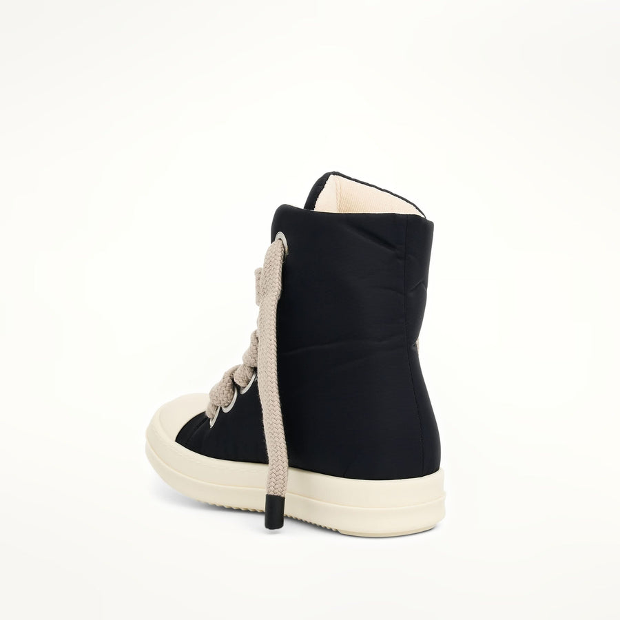 Jumbo Lace Puffer High Sneaker in Black/Pearl/Milk Back View | RICK OWENS DRKSHDW