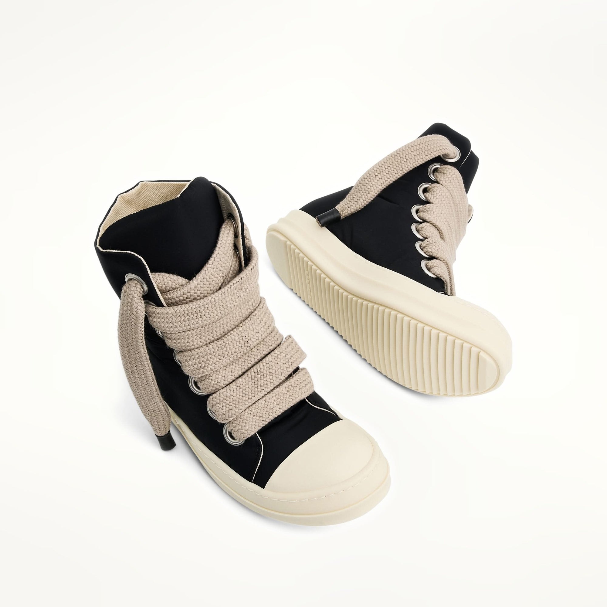 Jumbo Lace Puffer High Sneaker in Black/Pearl/Milk Top View | RICK OWENS DRKSHDW
