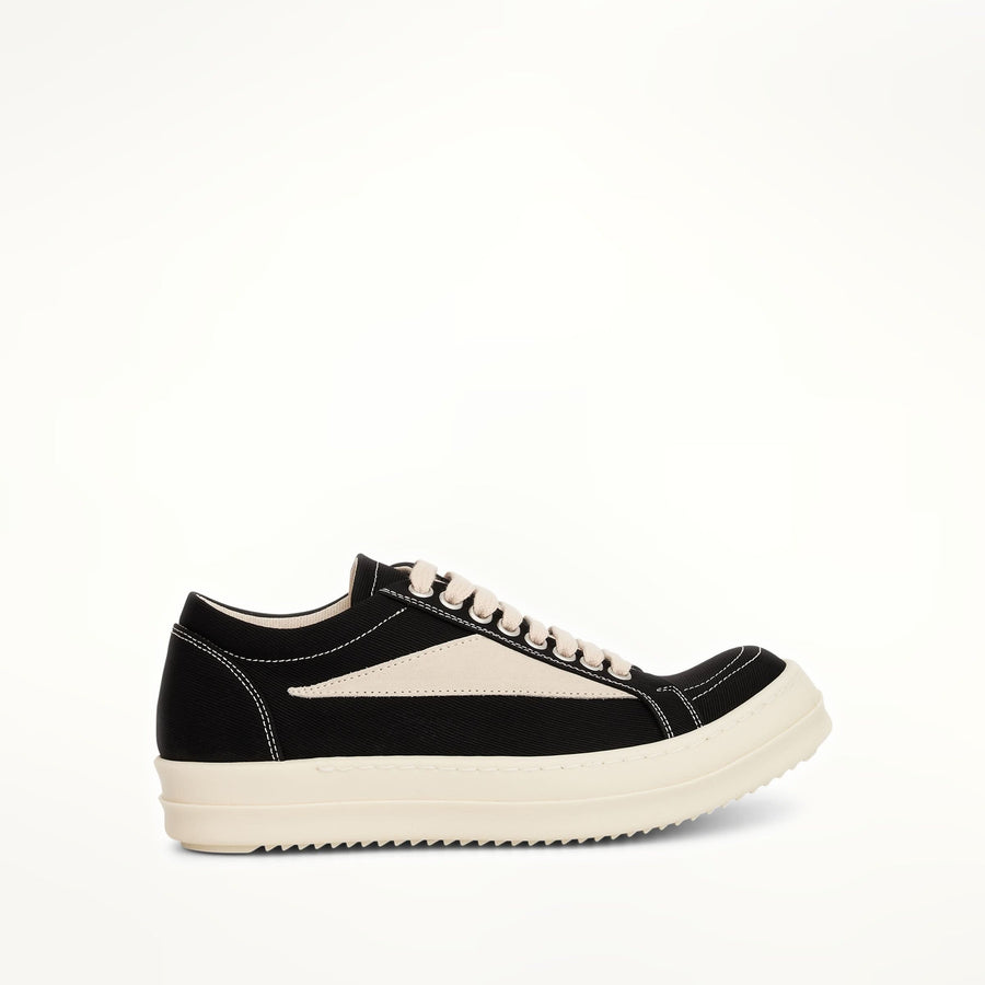 Women Cotton Barre Vintage Sneaker in Black/Milk Side View | RICK OWENS DRKSHDW