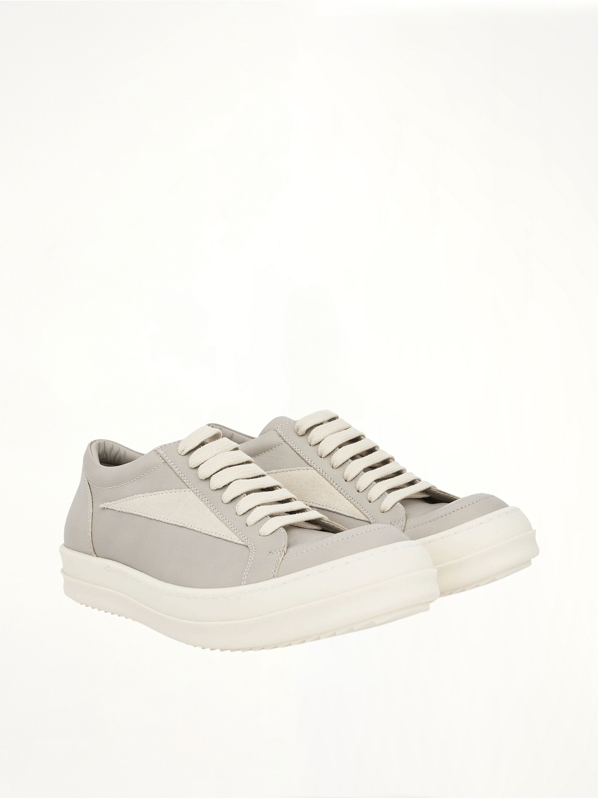 Women Vintage Leather Sneaker in Pearl/Milk Front View | RICK OWENS