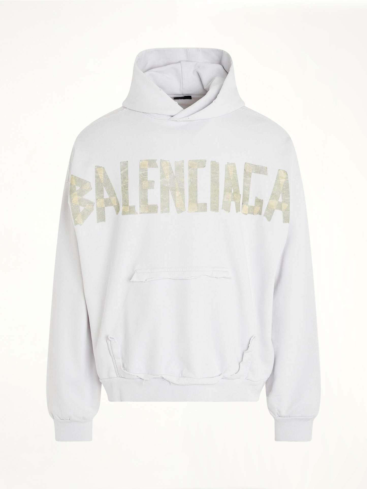 Tape Logo Ripped Pocket Hoodie in White