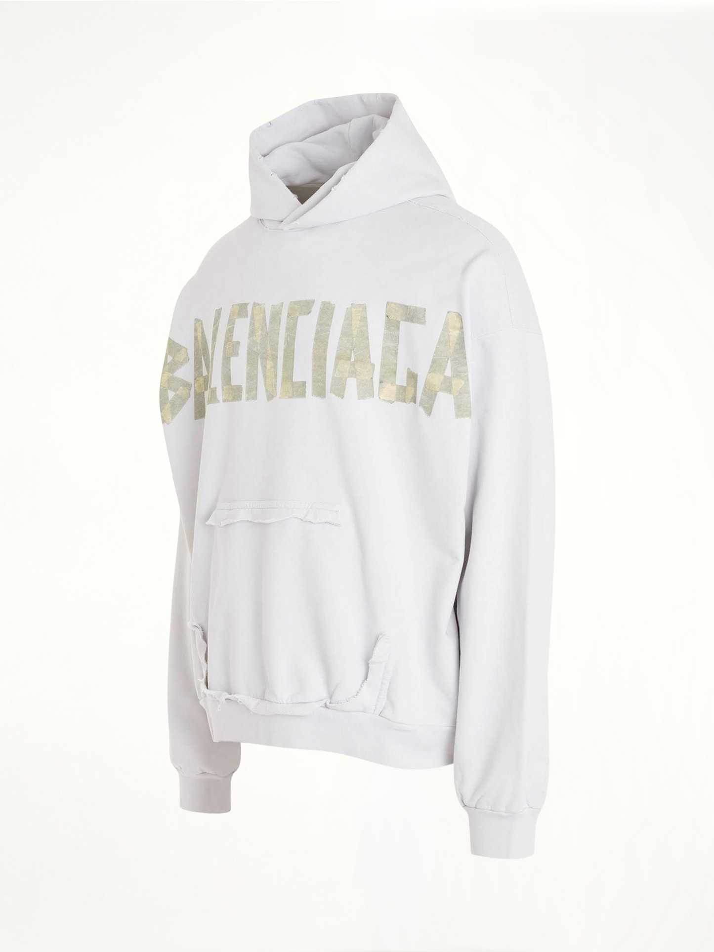 Tape Logo Ripped Pocket Hoodie in White