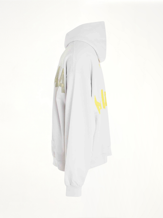 Tape Logo Ripped Pocket Hoodie in White
