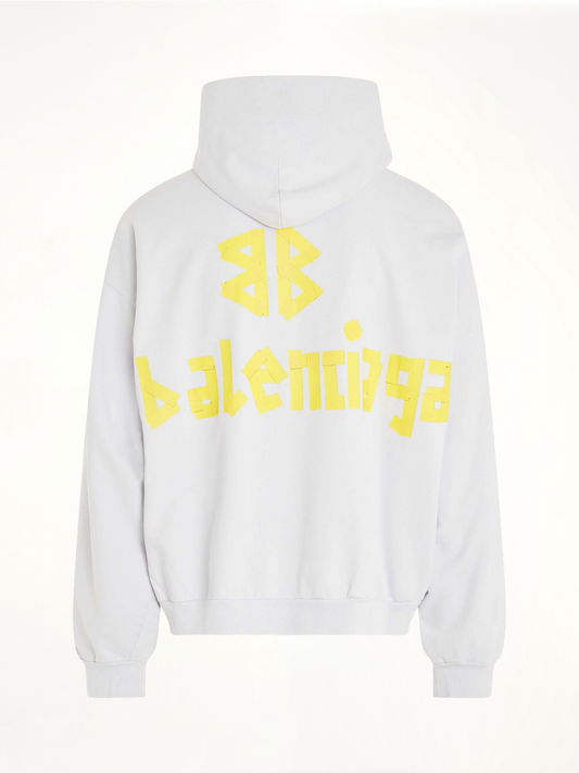 Tape Logo Ripped Pocket Hoodie in White