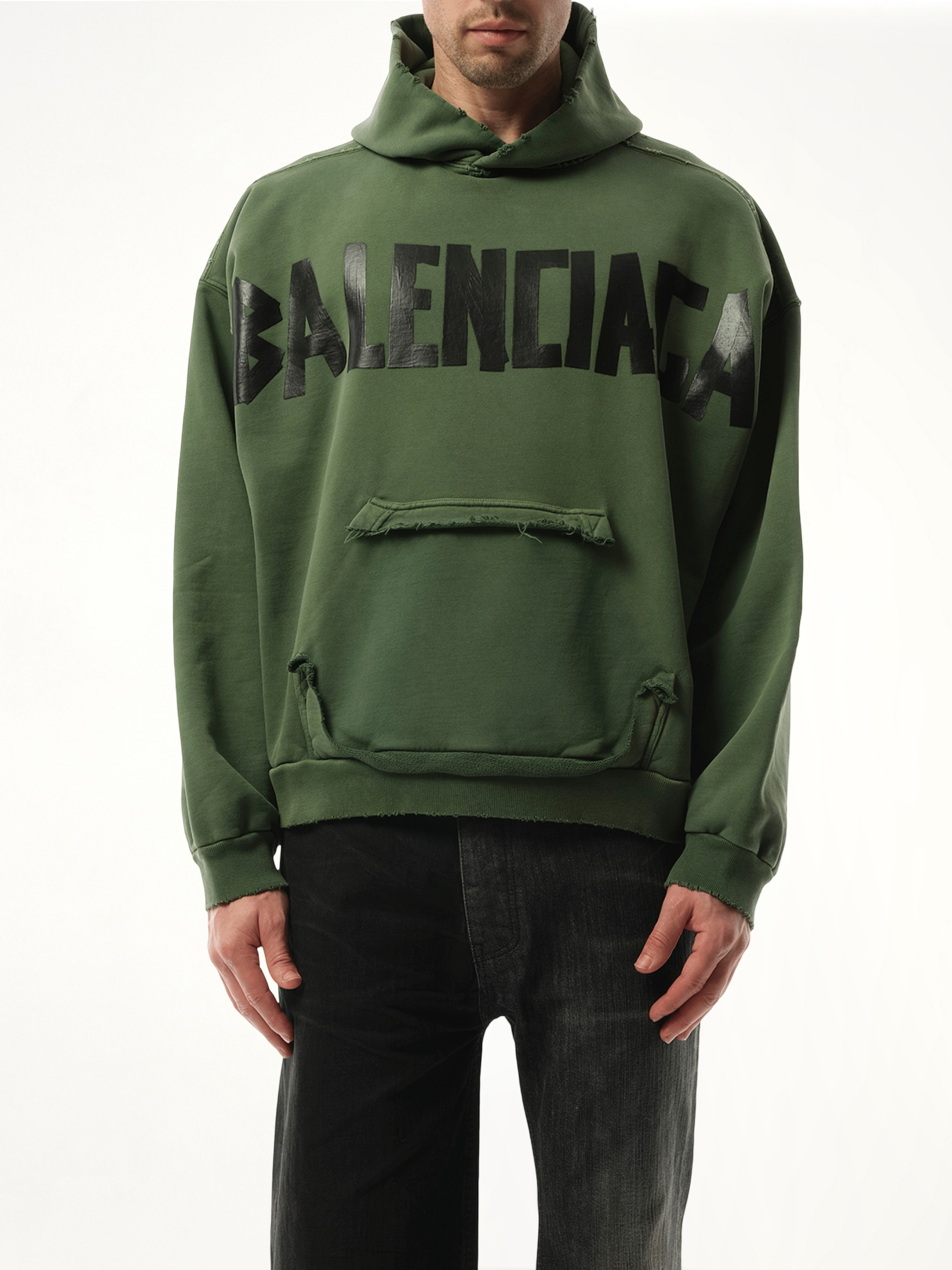 Gaffer Type Ripped Pocket Hoodie in Green