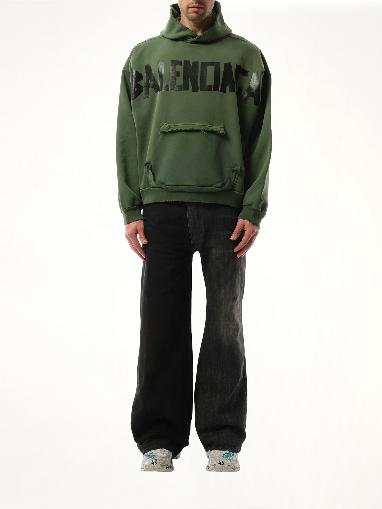 Gaffer Type Ripped Pocket Hoodie in Green