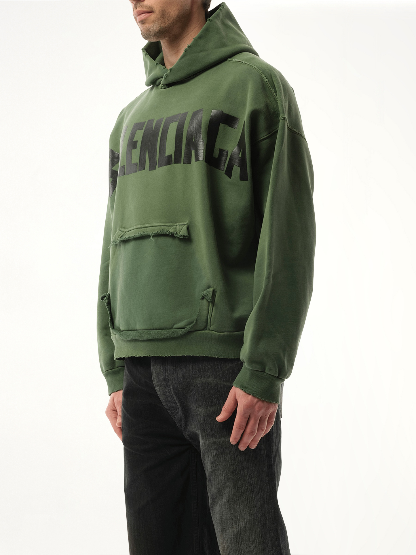Gaffer Type Ripped Pocket Hoodie in Green