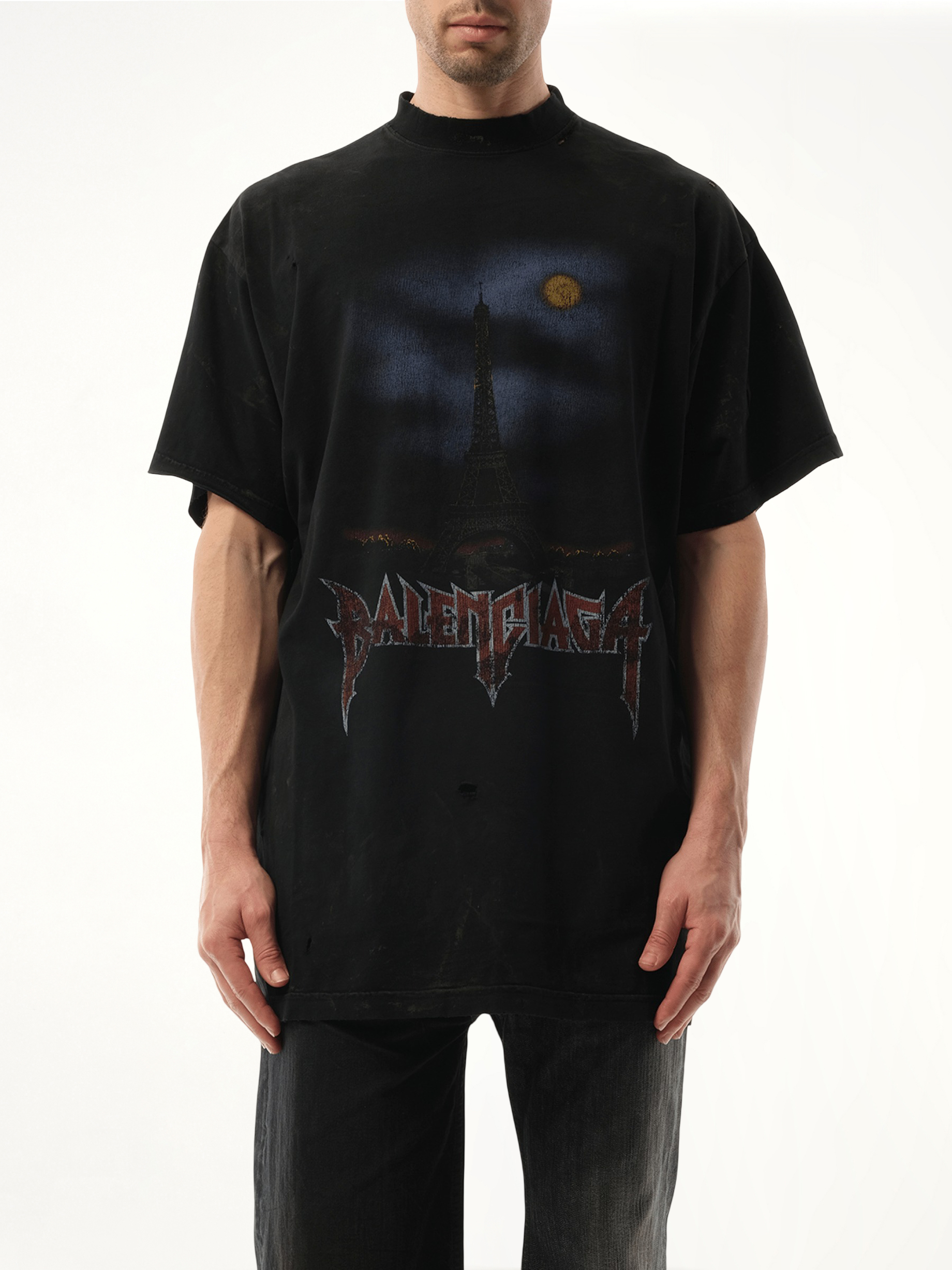 Paris Moon Oversized T-Shirt in Washed Black